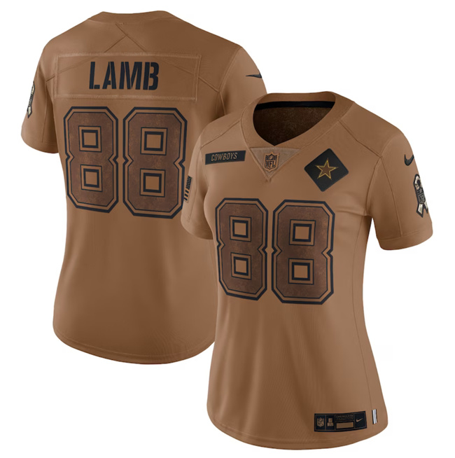 Women's Dallas Cowboys #88 CeeDee Lamb 2023 Brown Salute To Service Limited Football Stitched Jersey(Run Small)